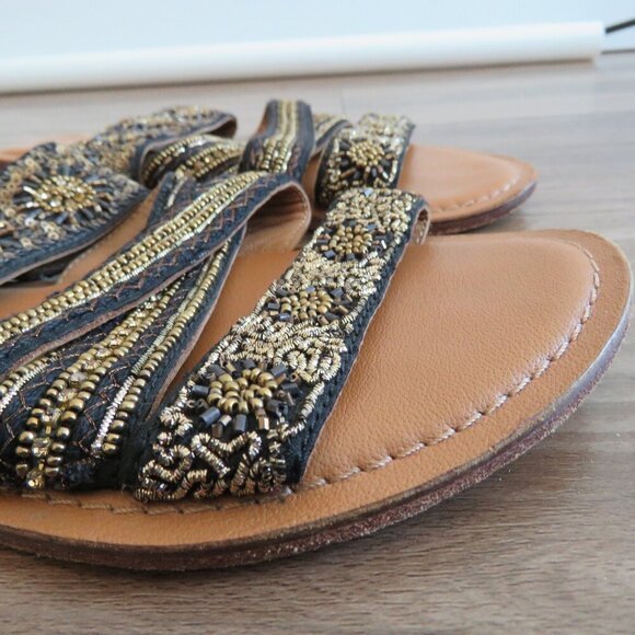 ANTHROPOLOGIE JASPER & JEERA La Plata Boho Beaded Slide Sandals - Size US 7.5 - Picture 9 of 14